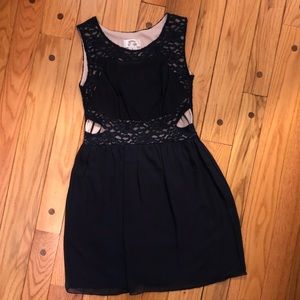 Navy dress with lace and cutout detail